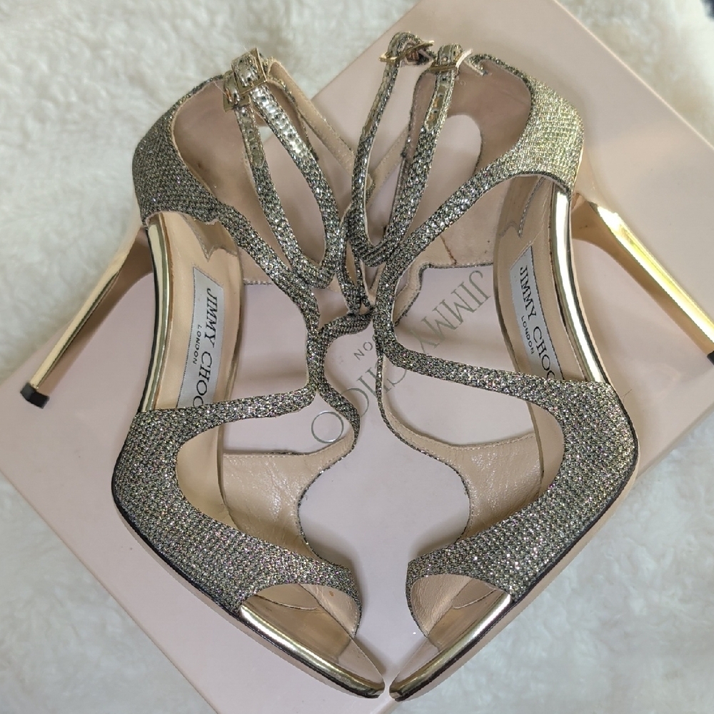Jimmy Choo Glittering Bronze/Gold Strappy High Heels